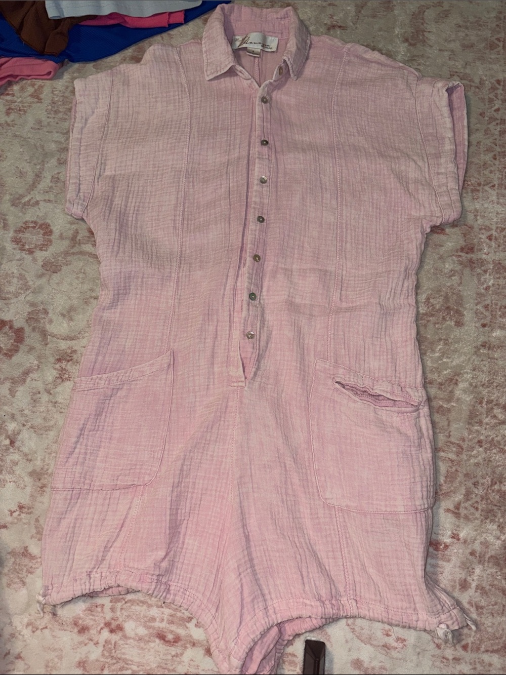 Light Pink Gauze Romper with Pockets